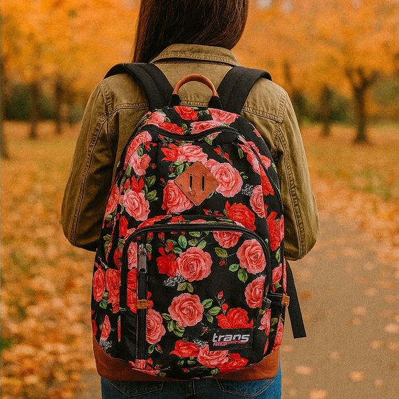 Backpack-Rose Trans by Jansport padded back/strap, laptop area, leatherette - Picture 1 of 12